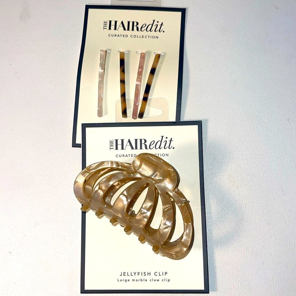 The Hair Edit set. 4 marble pins and one jellyfish cmarble claw clip